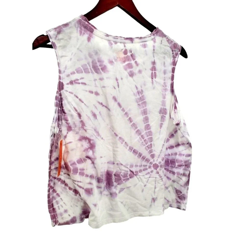 Colsie L Shirt Sleeveless Malibu Cropped Tie-Dye Lightweight Tank Cali Crop Top - Picture 7 of 13